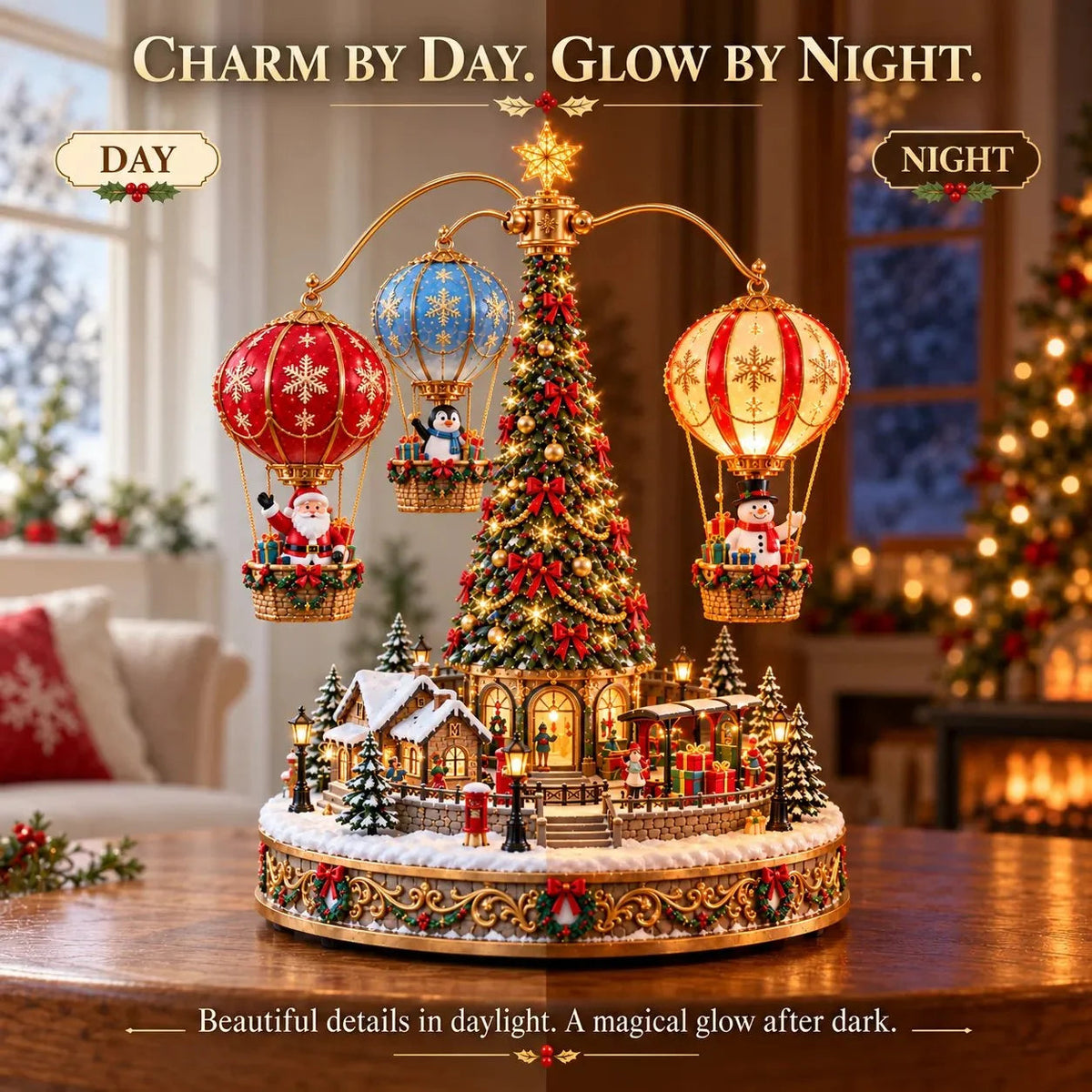 🎅🎈 Santa’s Sky Journey – Animated Lighted Christmas Balloon Village🎈