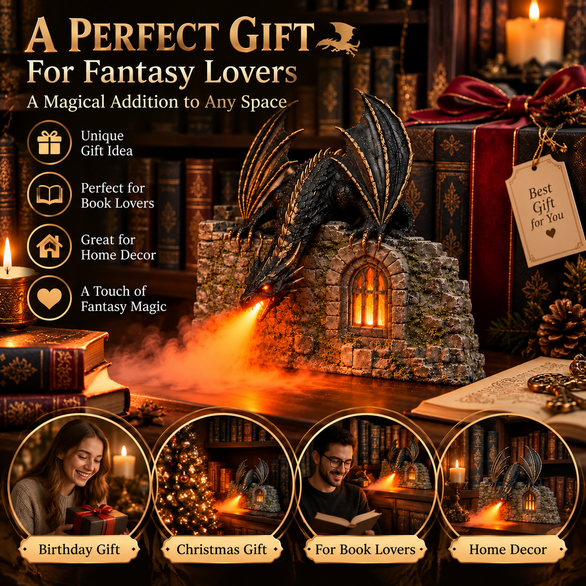 🐉 Dragon Humidifier with Flame Effect – Fantasy Magic for Your Reading Nook