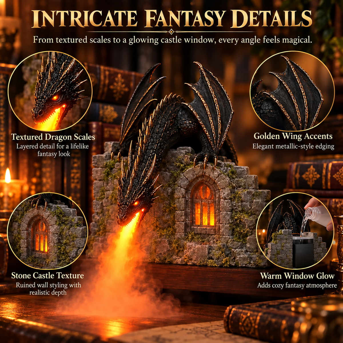 🐉 Dragon Humidifier with Flame Effect – Fantasy Magic for Your Reading Nook
