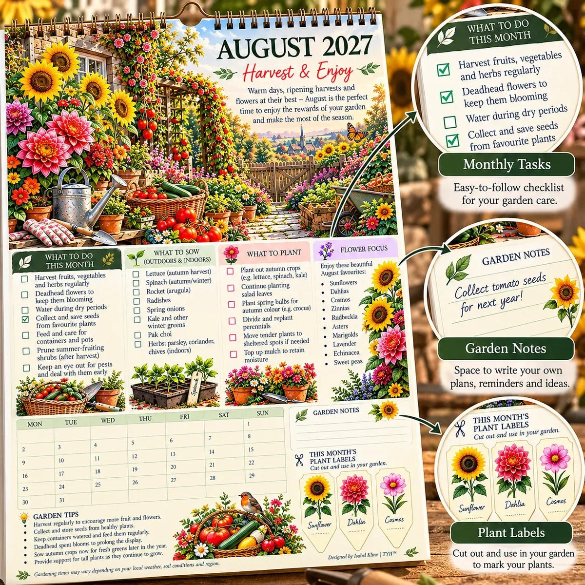 🌿2027 Four Seasons Gardening Calendar & Monthly Planner | Planting Guide, Garden Tasks & Plant Labels🌱