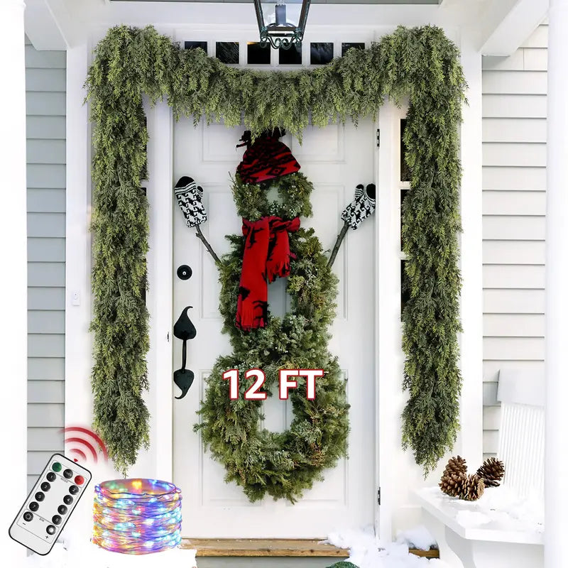 2-Pack Pre-Lit Artificial Cedar Hanging Garland Set with Remote Switch