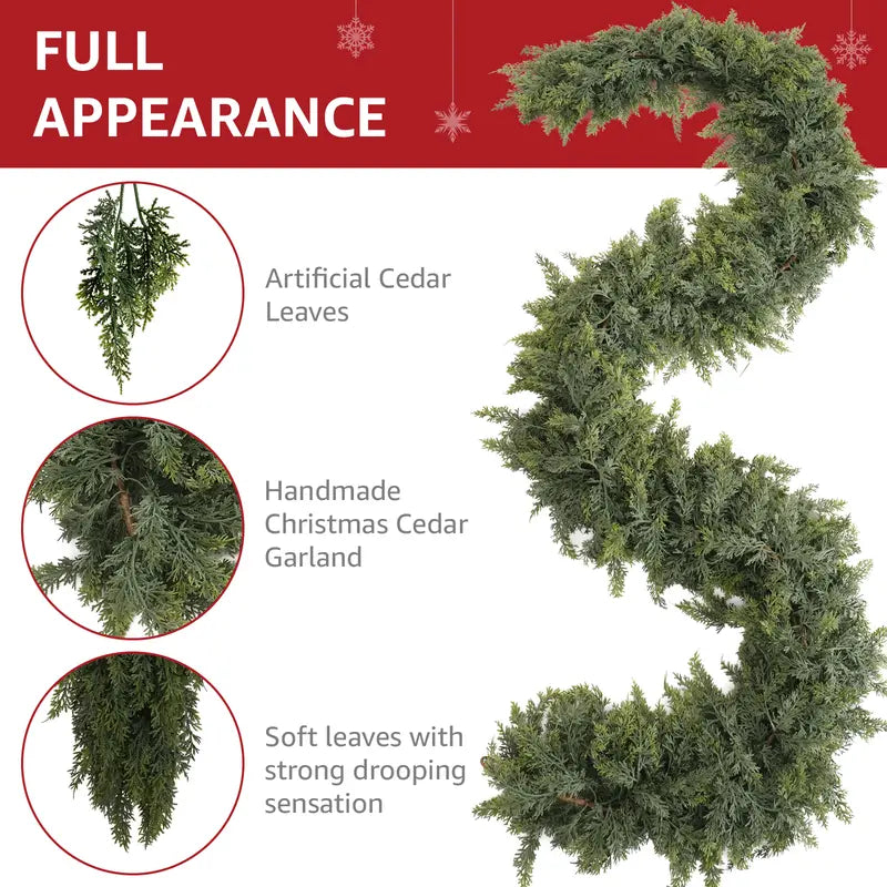 2-Pack Pre-Lit Artificial Cedar Hanging Garland Set with Remote Switch