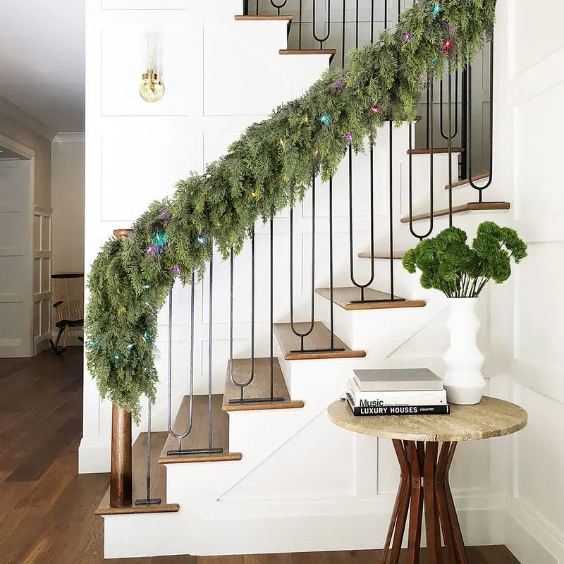 2-Pack Pre-Lit Artificial Cedar Hanging Garland Set with Remote Switch