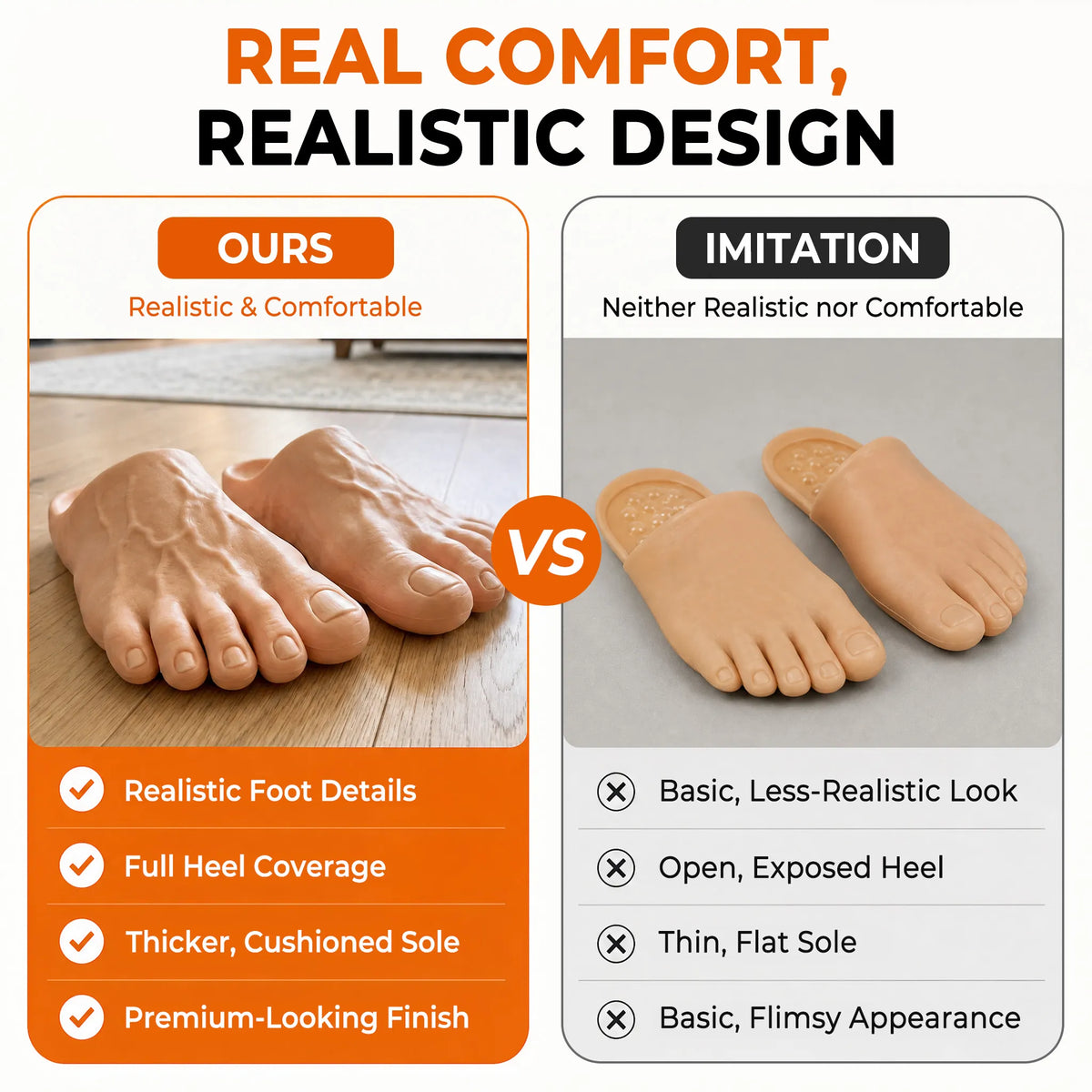 🔥 50% OFF-😂 Realistic Barefoot Slippers – Funny Giant Toe Slides, Hilarious Prank Gift 👣