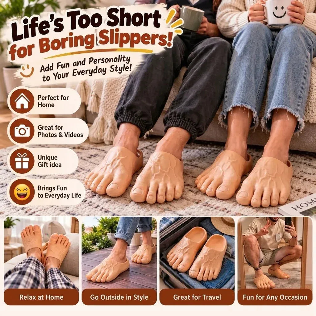🔥 50% OFF-😂 Realistic Barefoot Slippers – Funny Giant Toe Slides, Hilarious Prank Gift 👣