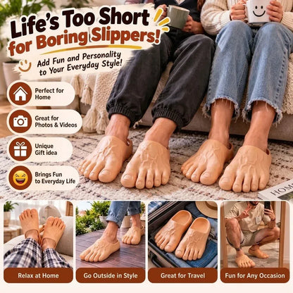 🔥 50% OFF-😂 Realistic Barefoot Slippers – Funny Giant Toe Slides, Hilarious Prank Gift 👣