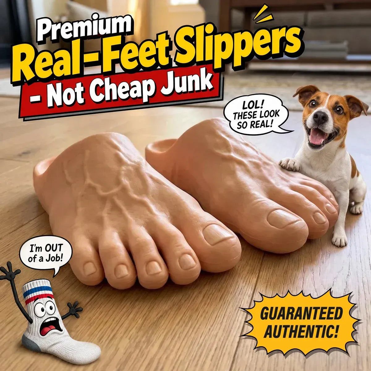 🔥 50% OFF-😂 Realistic Barefoot Slippers – Funny Giant Toe Slides, Hilarious Prank Gift 👣