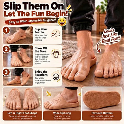 🔥 50% OFF-😂 Realistic Barefoot Slippers – Funny Giant Toe Slides, Hilarious Prank Gift 👣
