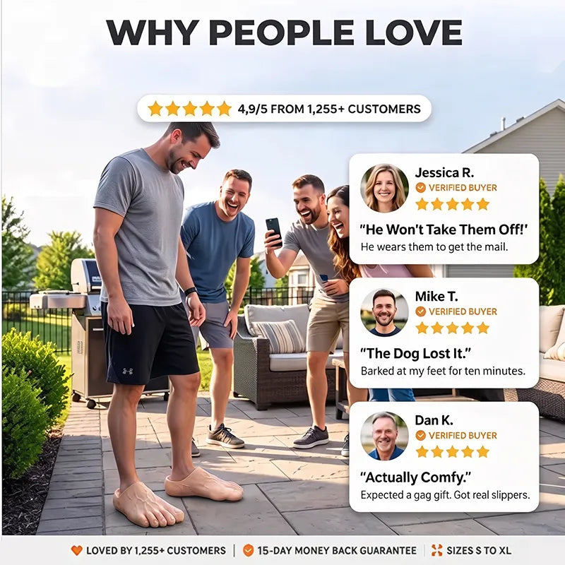 🔥 50% OFF-😂 Realistic Barefoot Slippers – Funny Giant Toe Slides, Hilarious Prank Gift 👣