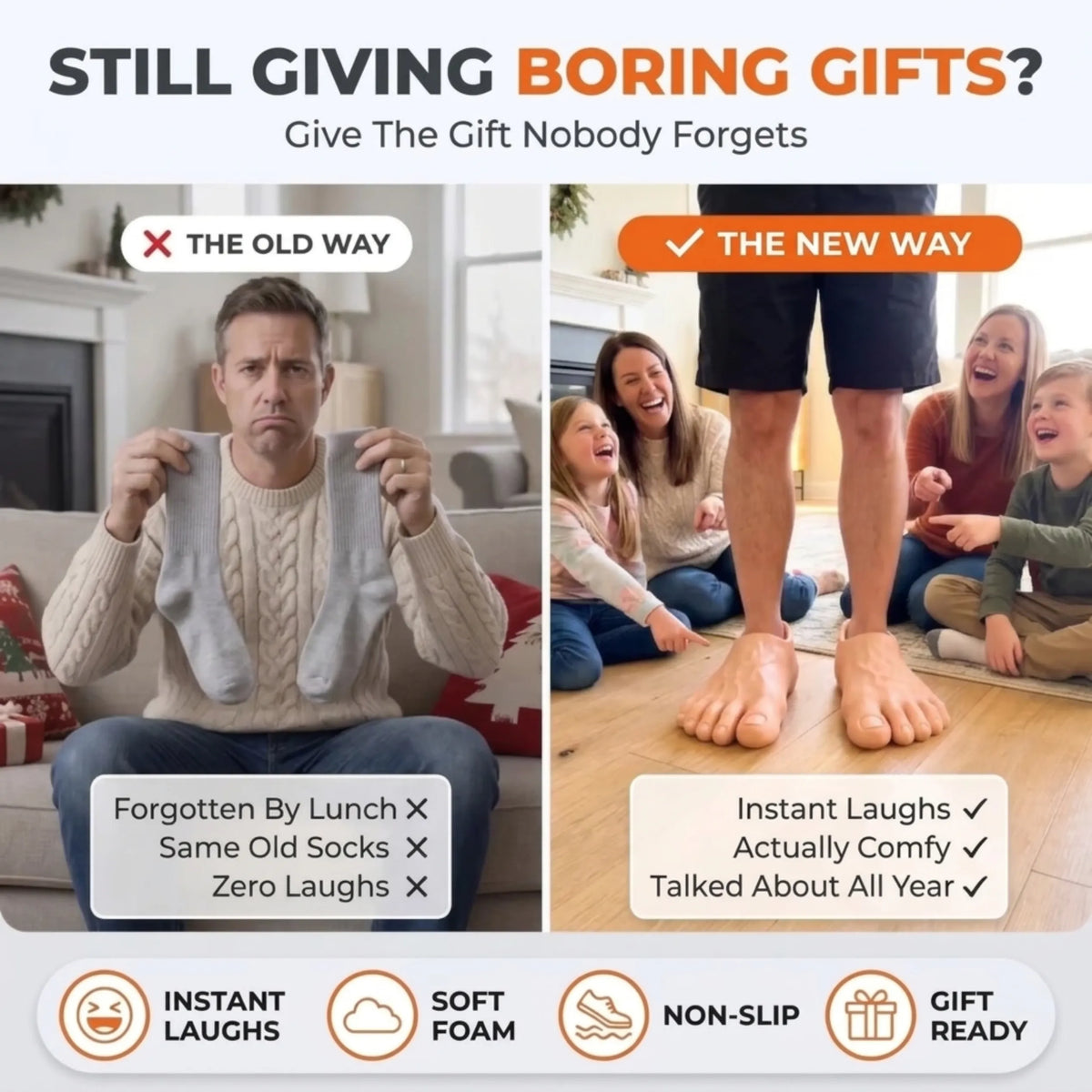 🔥 50% OFF-😂 Realistic Barefoot Slippers – Funny Giant Toe Slides, Hilarious Prank Gift 👣