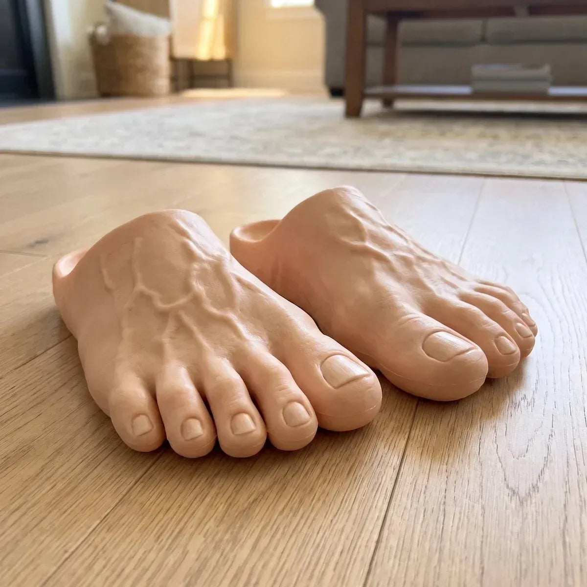 🔥 50% OFF-😂 Realistic Barefoot Slippers – Funny Giant Toe Slides, Hilarious Prank Gift 👣