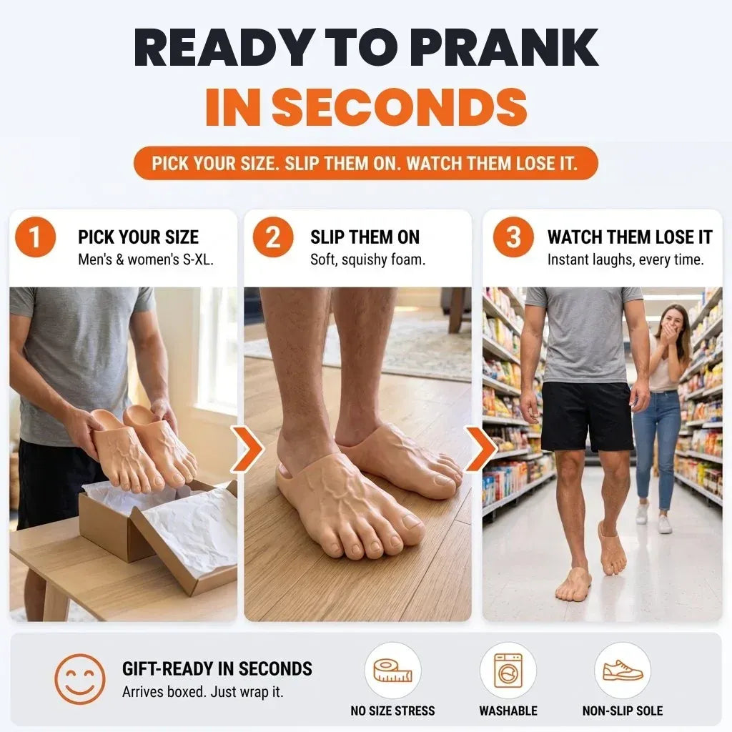 🔥 50% OFF-😂 Realistic Barefoot Slippers – Funny Giant Toe Slides, Hilarious Prank Gift 👣