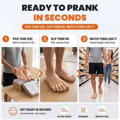 🔥 50% OFF-😂 Realistic Barefoot Slippers – Funny Giant Toe Slides, Hilarious Prank Gift 👣