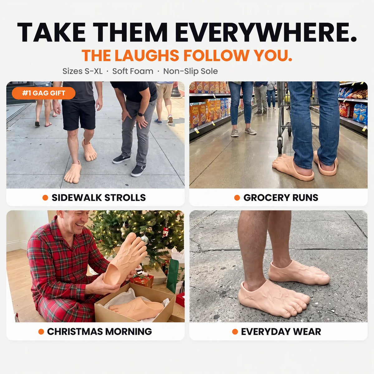 🔥 50% OFF-😂 Realistic Barefoot Slippers – Funny Giant Toe Slides, Hilarious Prank Gift 👣