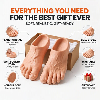 🔥 50% OFF-😂 Realistic Barefoot Slippers – Funny Giant Toe Slides, Hilarious Prank Gift 👣