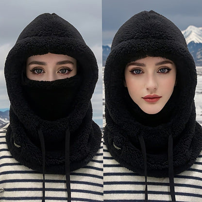 2026 Women's Fleece Hooded Winter Cycling Mask and Hat for Cold Weather