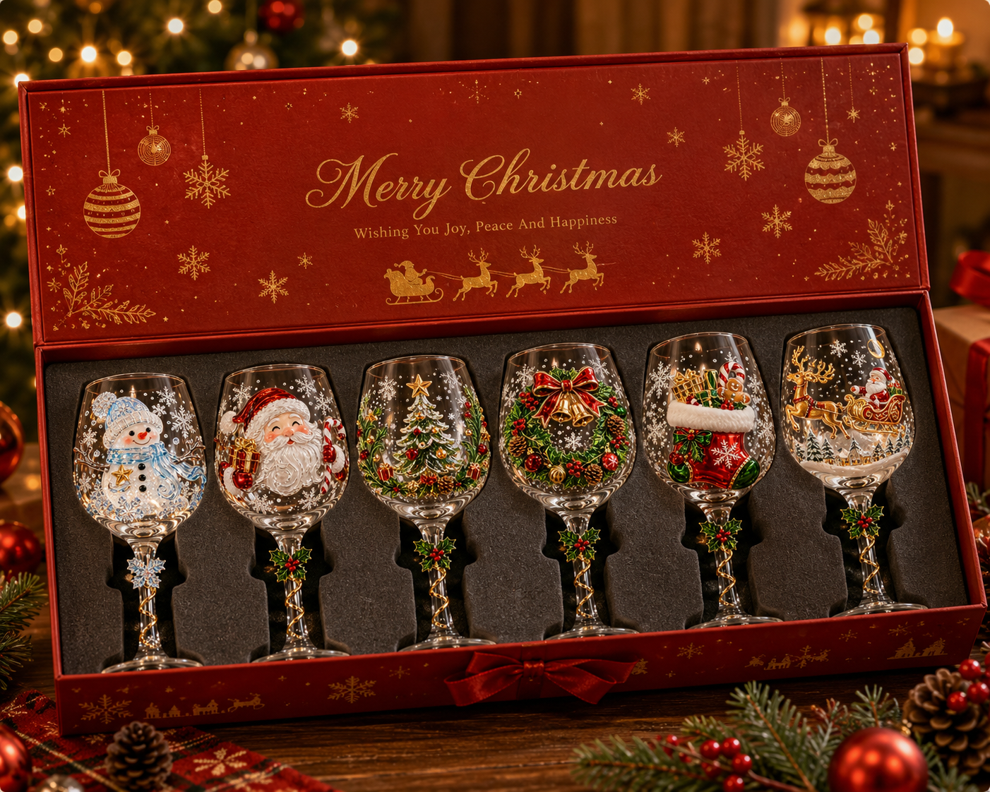 🔥🎁Christmas  Wine Glass Collection Gift Box Set✨