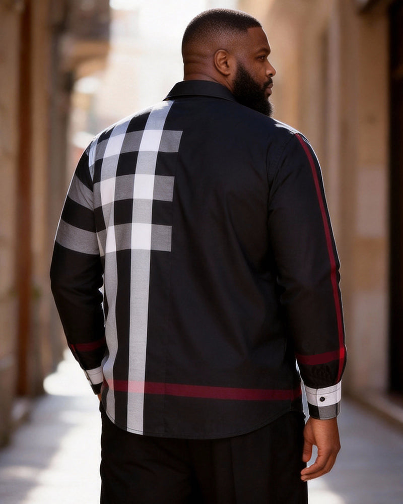 Big & Tall Men's Black And Red Contrast Plaid Long Sleeve Shirt