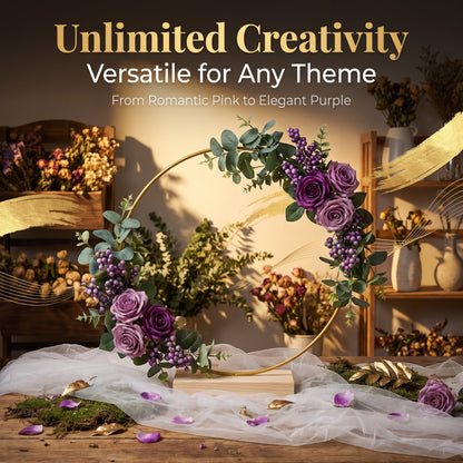🌸 50% OFF! Gold Hoop Christmas Centerpiece with Wooden Stand & LED Lights – DIY Festive Table Decor