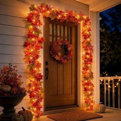 🔥Last Day 60% OFF🍁Lighted Autumn Maple Leaf Garland- Warm LED Fall Mantel, Window & Doorway Decor🍂