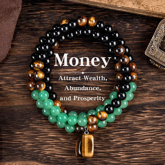 Tiger Eye & Obsidian & Green Aventurine Triple Protection Bracelet