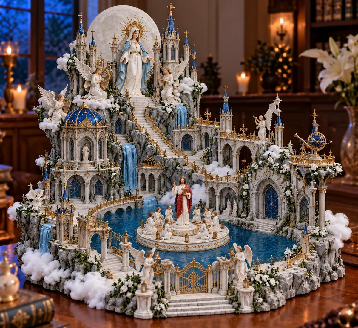 🙏Heavenly Light Sanctuary – Illuminated Cathedral Diorama with Rotating Faith Scene✝️✨