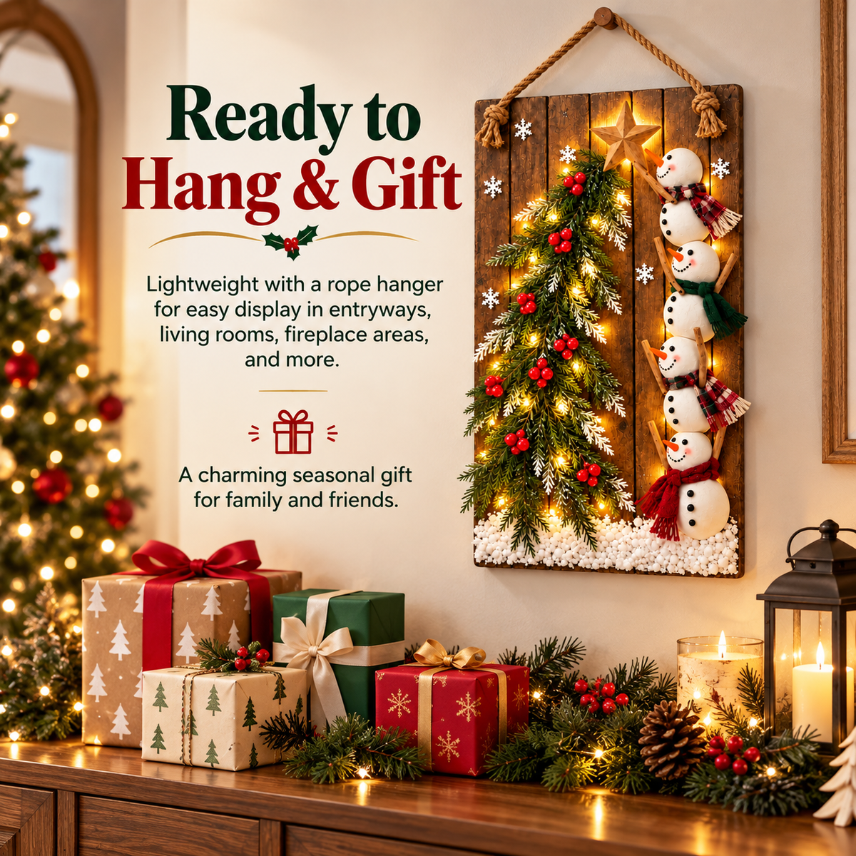 Lighted Snowman Christmas Hanging Sign