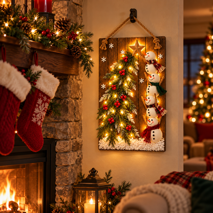 Lighted Snowman Christmas Hanging Sign