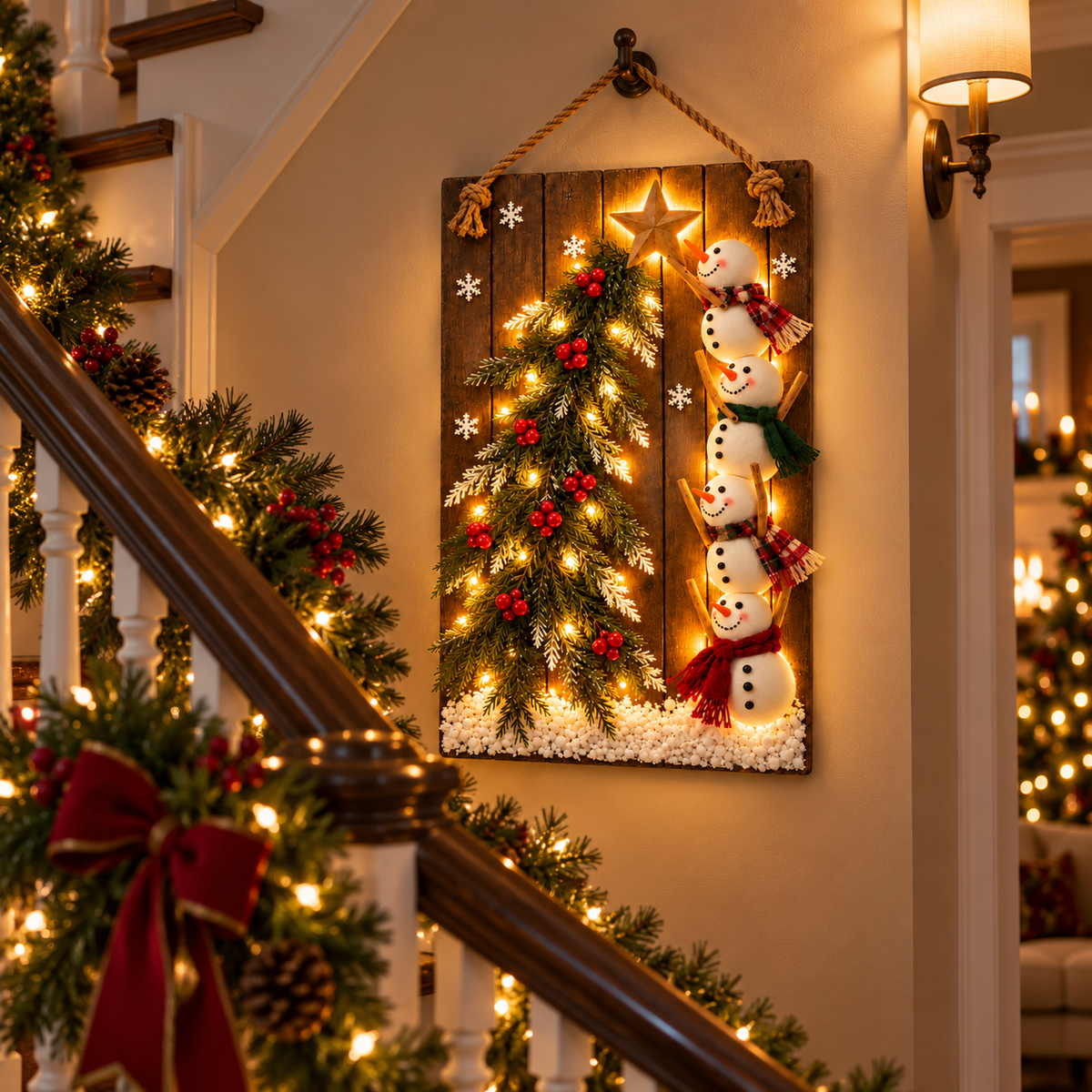 Lighted Snowman Christmas Hanging Sign