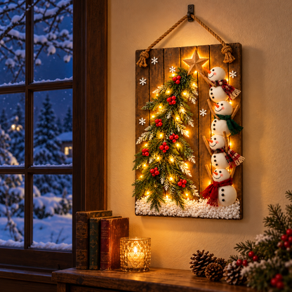 Lighted Snowman Christmas Hanging Sign