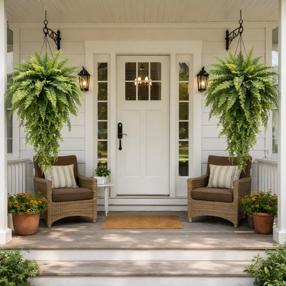 🌱 Boston Fern Hanging Plant — Lifelike, Large & UV-Resistant