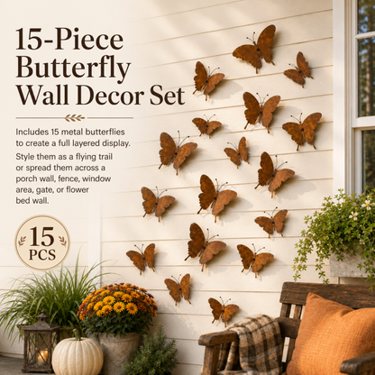 15-Piece Rustic Metal Butterfly Wall Décor Set – Transform Any Wall Into Garden Art