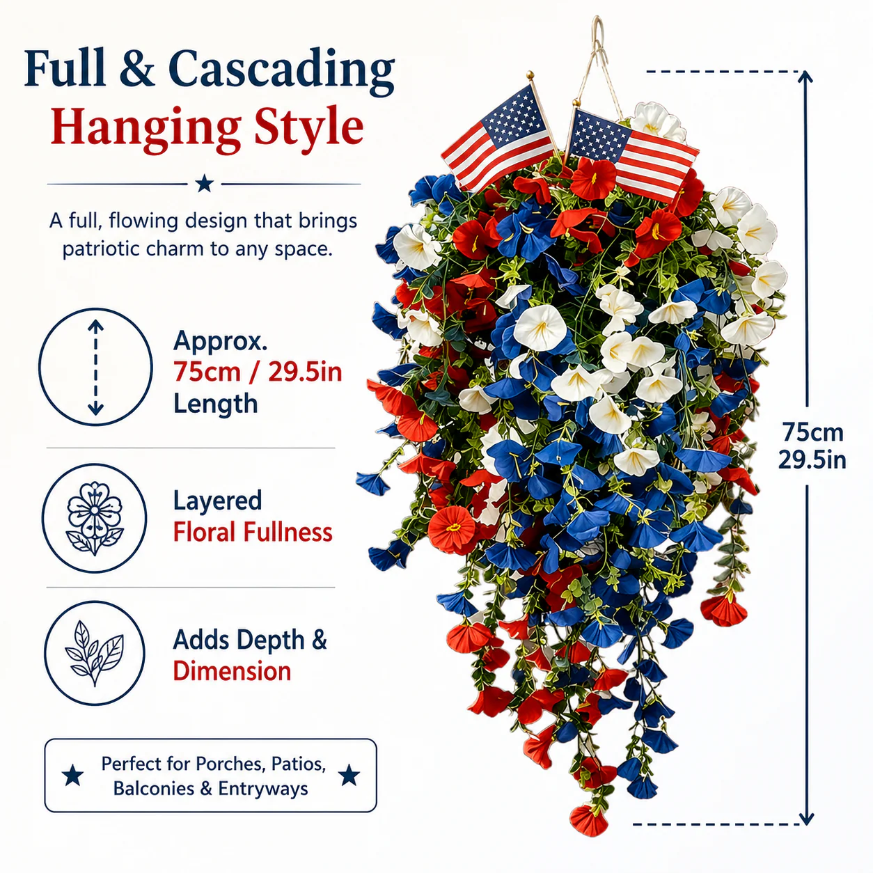 Porch Decor 4th Of July Decoration Tricolor Patriotic Artificial Flower