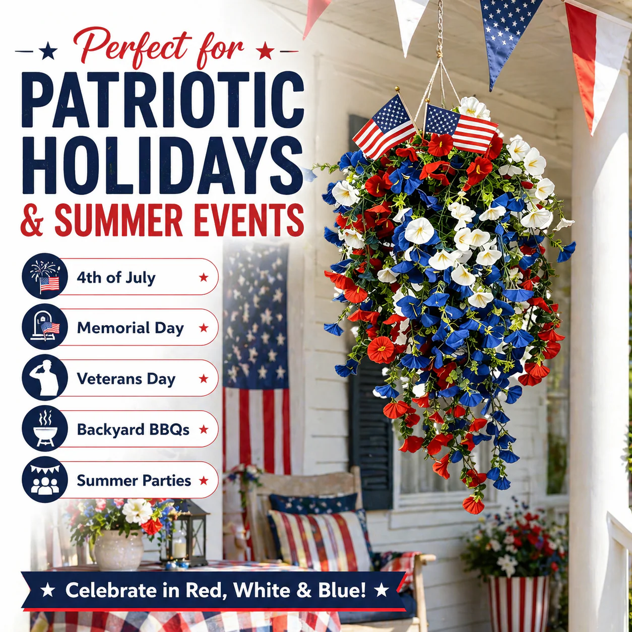 Porch Decor 4th Of July Decoration Tricolor Patriotic Artificial Flower