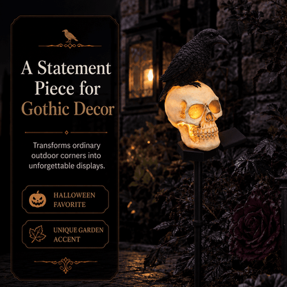 Animated Raven Skull Solar Garden Stake | Halloween Outdoor Yard Decor