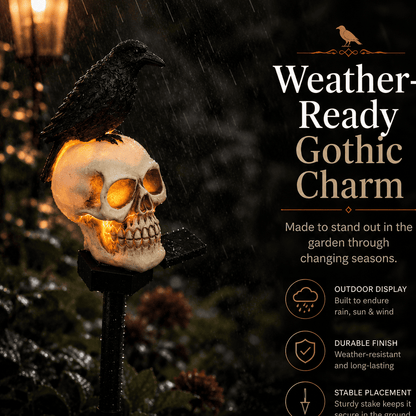 Animated Raven Skull Solar Garden Stake | Halloween Outdoor Yard Decor