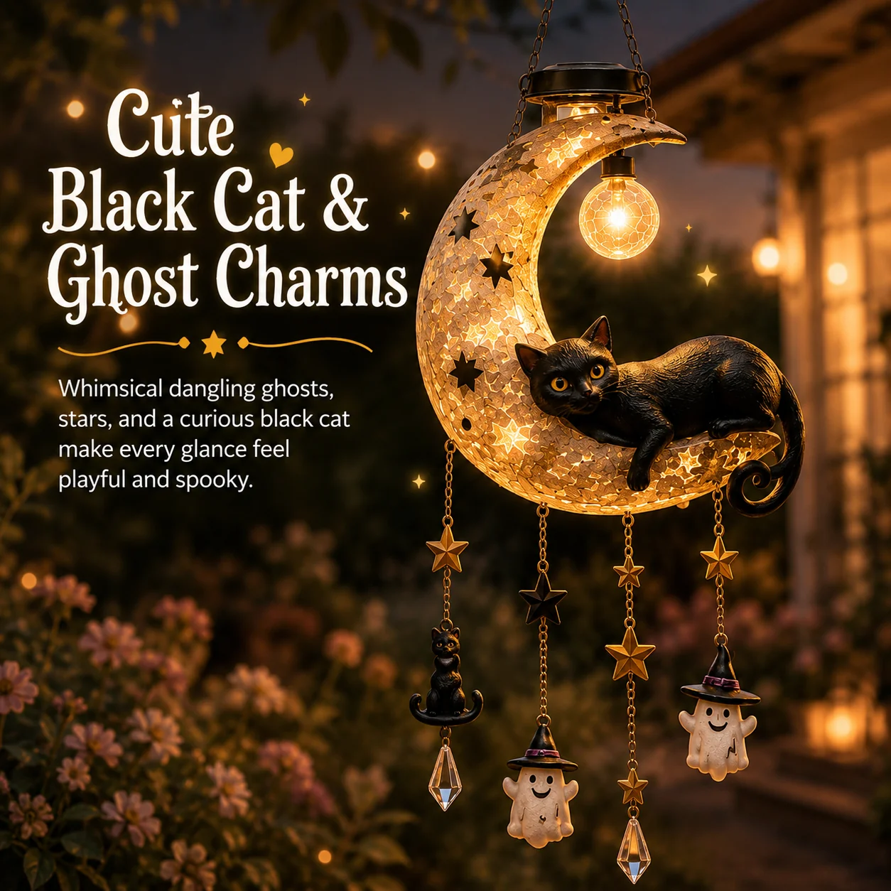 🔥Halloween Early Bird Sale🎃Summerween HangingMoon Cat Solar Light