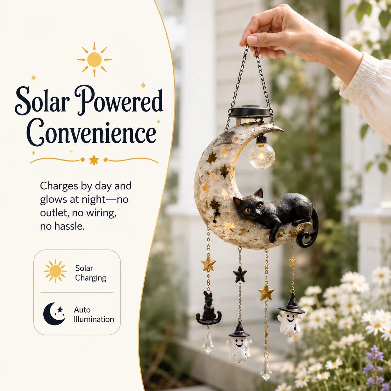 🔥Halloween Early Bird Sale🎃Summerween HangingMoon Cat Solar Light