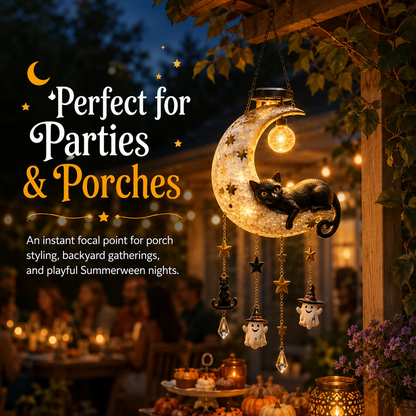 🔥Halloween Early Bird Sale🎃Summerween HangingMoon Cat Solar Light