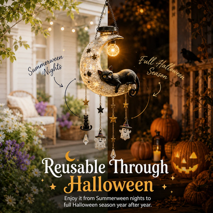 🔥Halloween Early Bird Sale🎃Summerween HangingMoon Cat Solar Light