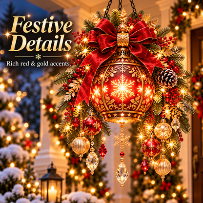 🎄 Light-Up Christmas Lantern Door Hanging | Red & Gold Holiday Décor