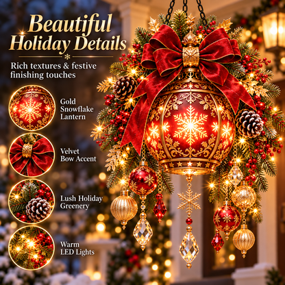 🎄 Light-Up Christmas Lantern Door Hanging | Red & Gold Holiday Décor