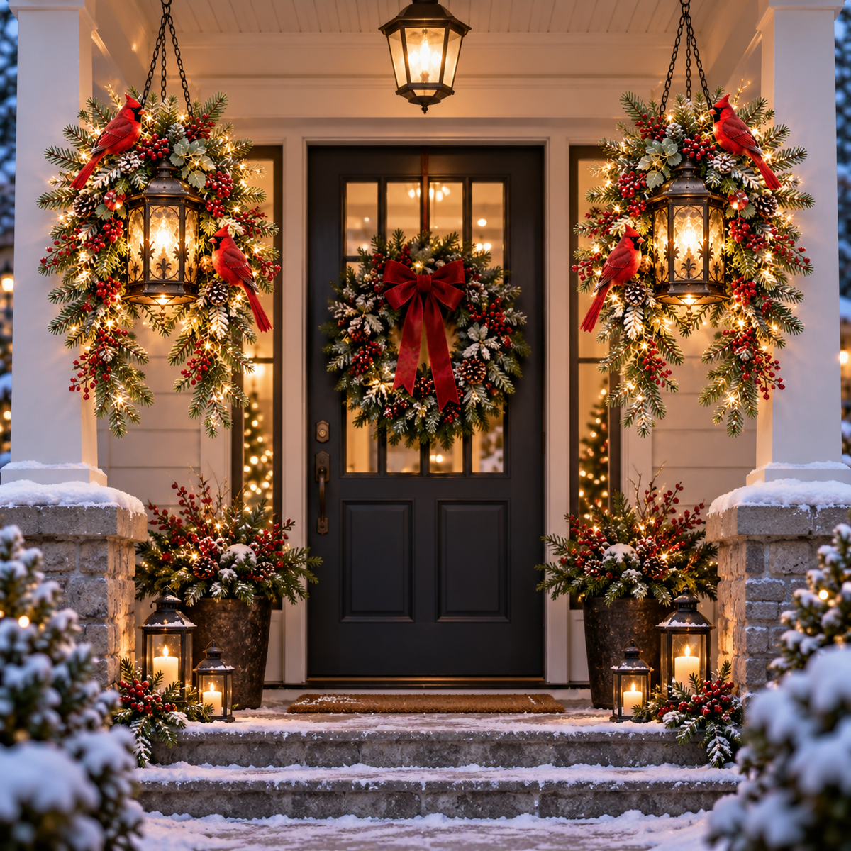 🎄 ✨ Light Up Your Christmas – Pre-Lit Lantern & Evergreen Porch Decor | 6 Festive Styles
