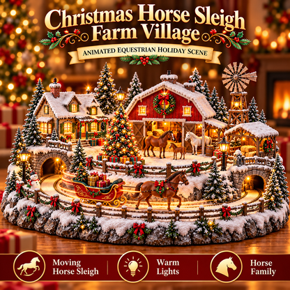 🐎 Christmas Horse Sleigh Farm Village – Lighted Equestrian Holiday Scene