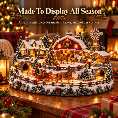 🐎 Christmas Horse Sleigh Farm Village – Lighted Equestrian Holiday Scene