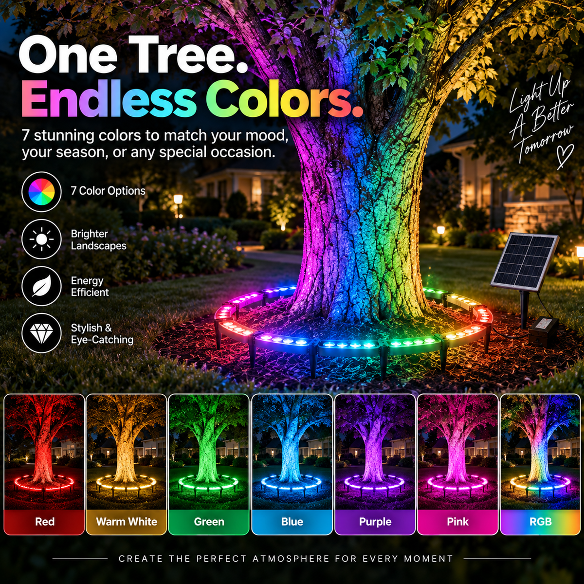 🌈Solar 7-Color RGB Tree Ring Lights – Turn Your Trees Into a Stunning Nighttime Display ✨