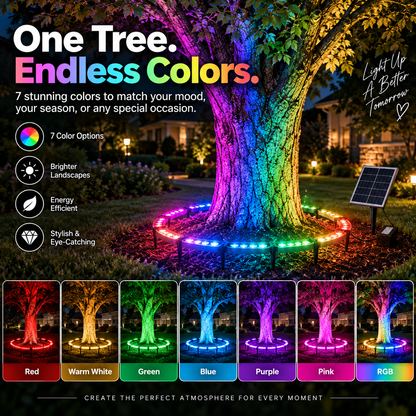 🌈Solar 7-Color RGB Tree Ring Lights – Turn Your Trees Into a Stunning Nighttime Display ✨