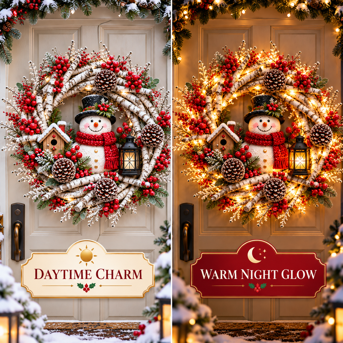 🔥 LAST DAY 50% OFF 🔥❤️🐦 Official Cardinals Together™ – Premium Lighted Snowy Birch Christmas Wreath with Male & Female Cardinals, Berries & Pinecones 🎄✨