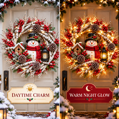 🔥 LAST DAY 50% OFF 🔥❤️🐦 Official Cardinals Together™ – Premium Lighted Snowy Birch Christmas Wreath with Male & Female Cardinals, Berries & Pinecones 🎄✨