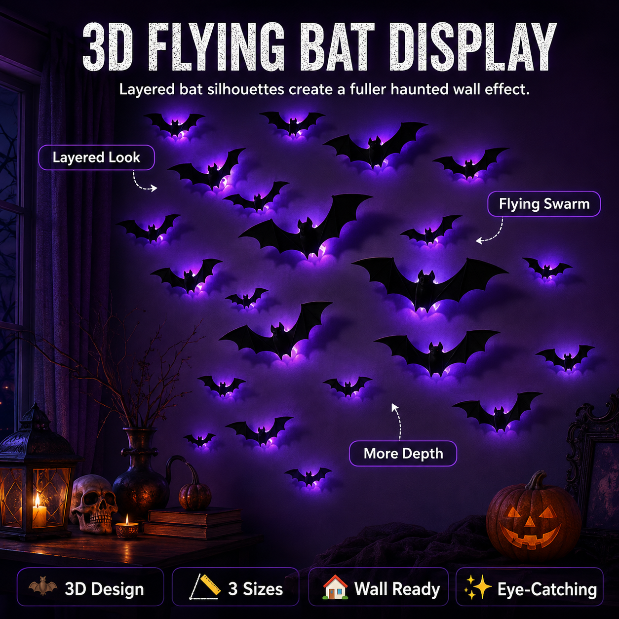 🔥Halloween Early Bird Sale🎃3D LED BAT DECORATION🦇✨